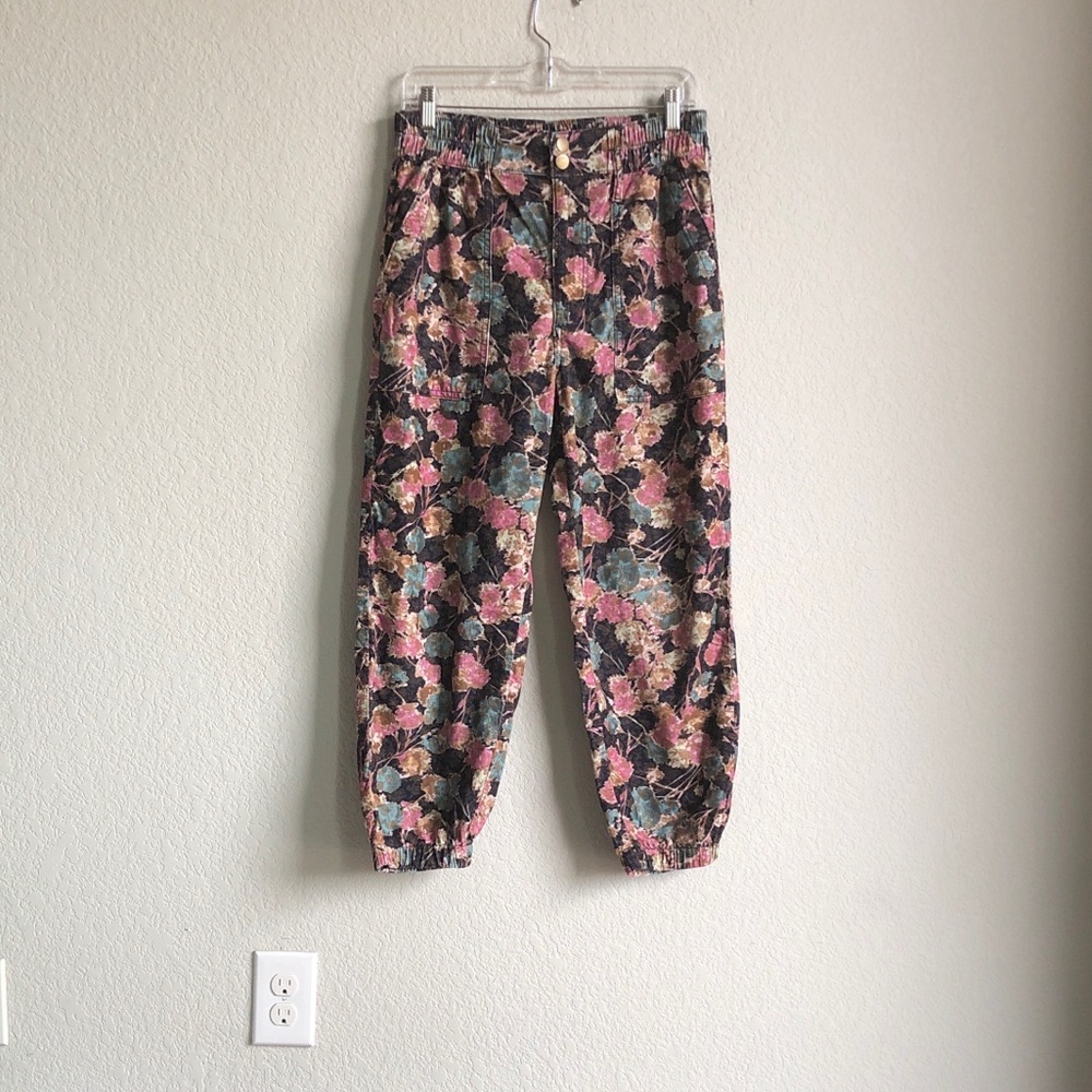 Anthropologie Anisa Floral Corduroy Joggers Pants Petite - Picture 2 of 14